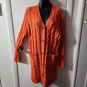 MeroKeety Button Cardigan Vintage Pockets Clemson Orange Sweater Womens Large